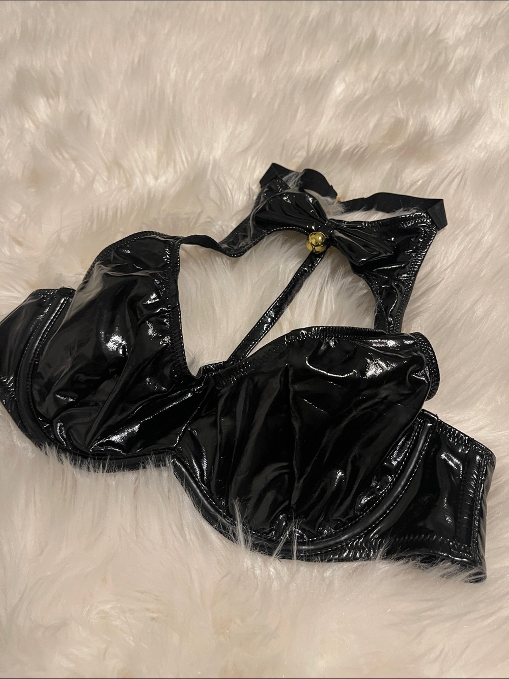 Victoria's Secret Black Patent Halter Bralette with Bell